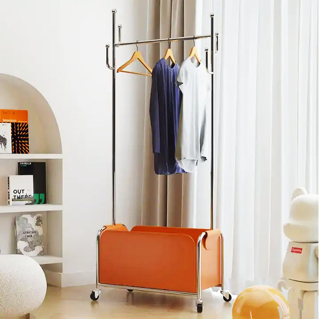 Clothing Rack with Storage Bag & Wheels, Rolling Garment Racks, Heavy-Duty Metal Clothes Rack for Bedroom, Hallway, Entryway,Brown