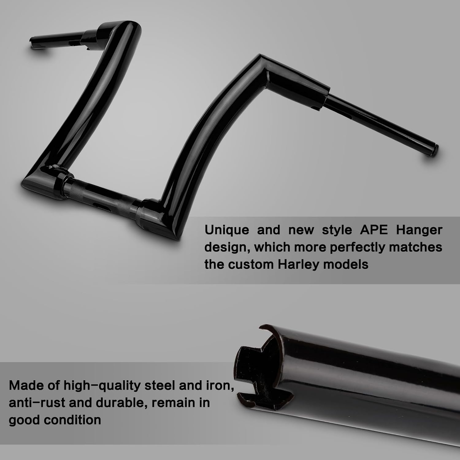 LKV 14' Rise Ape Hangers 1-1/4' Fat Bar 1.25' Clamp Ape Hangers Handlebar Compatible with Harley Dyna Softail Sportster 48 XL 883 1200, 1994-2022 Road King, 1998-2013 Road Glide
