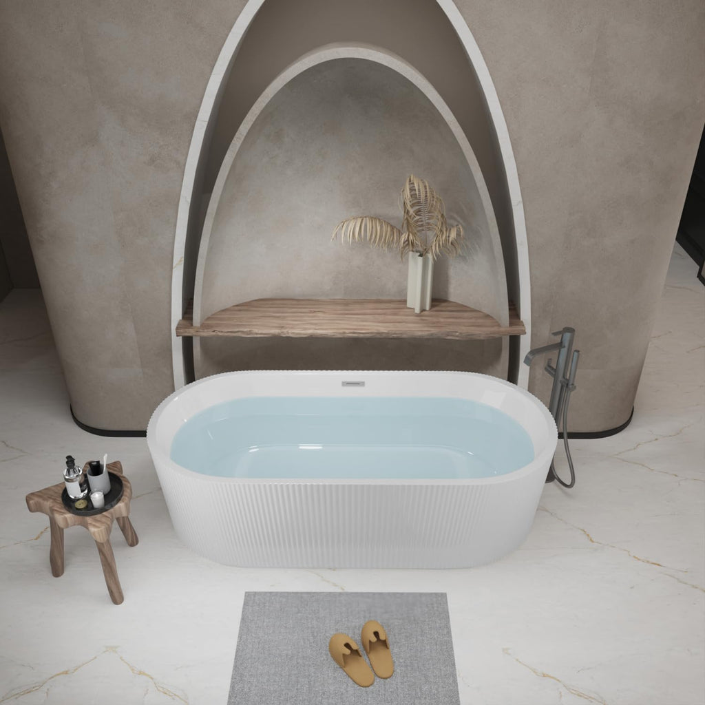 Geelife 59' Linear Acrylic Freestanding Bathtub Stand Alone Soaker Tub
