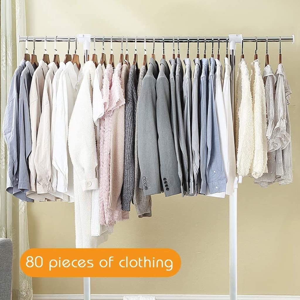Simple Adjustable Standard Rod Clothing Garment Rack,90-150 * 44 * 100-165cm,Rolling Clothes Organizer on Wheels for Bathroom,Living Room,Bedroom(Color: White)