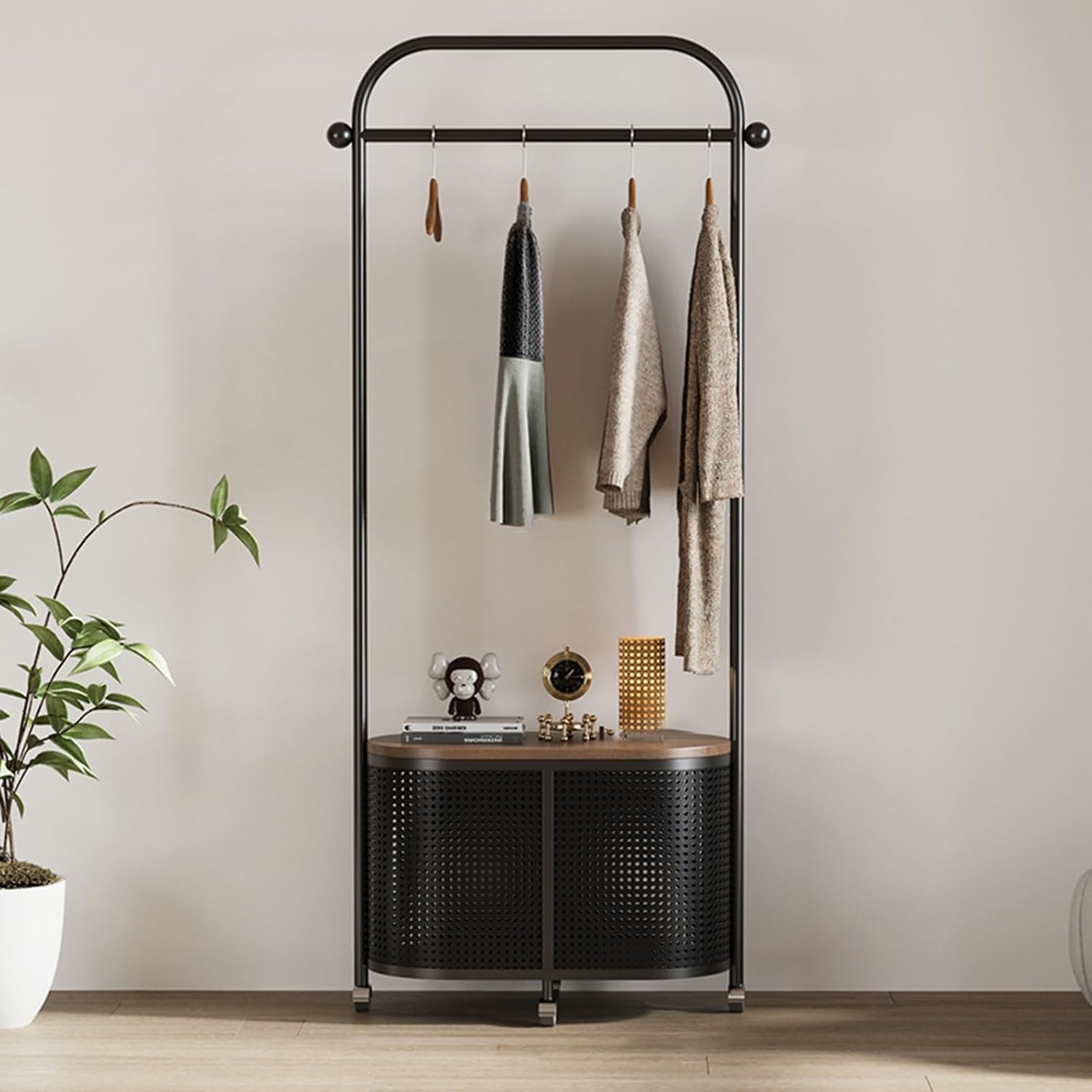 Portable Clothes Rack, Clothes Rack, Clothing Rack, Rolling Garment Rack, Clothes Store Bedroom Multi-purpose Hanging Rod Shelf, for Bedroom,Living Room,Clothing Store(Black)