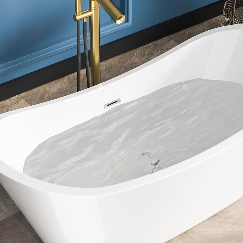 Sarlai 67 Inch Acrylic Freestanding Soaking Bathtub Contemporary Soaking White Tub Stand Alone Ergonomic Bathtub with Chrome Drain and Overflow