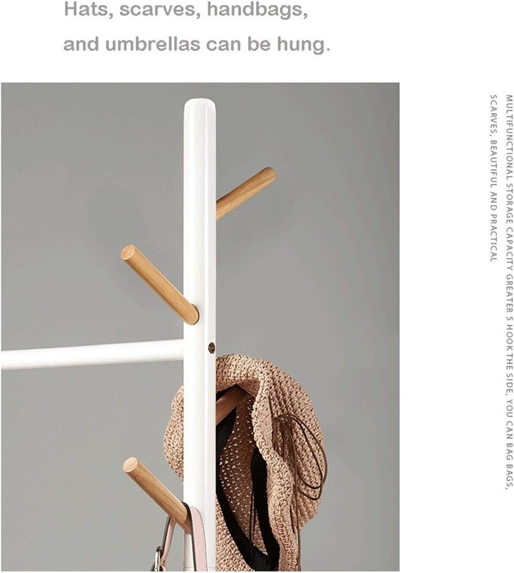 Coat Rack with Universal Wheel Floor Type Home Living Room Bedroom Simple Hanger Combination Multifunctional Coat Rack (white)