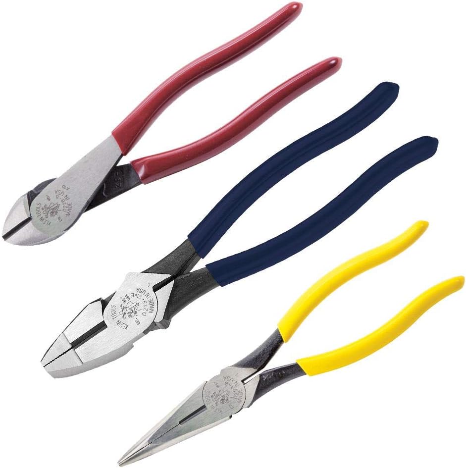 Klein Tools 80019 Tool Set, Multi-Bit Screwdriver and Nut Driver Tool Kit, 4-Piece & 80020 Tool Set with Lineman's Pliers, Diagonal Cutters, and Long Nose Pliers,3-Piece