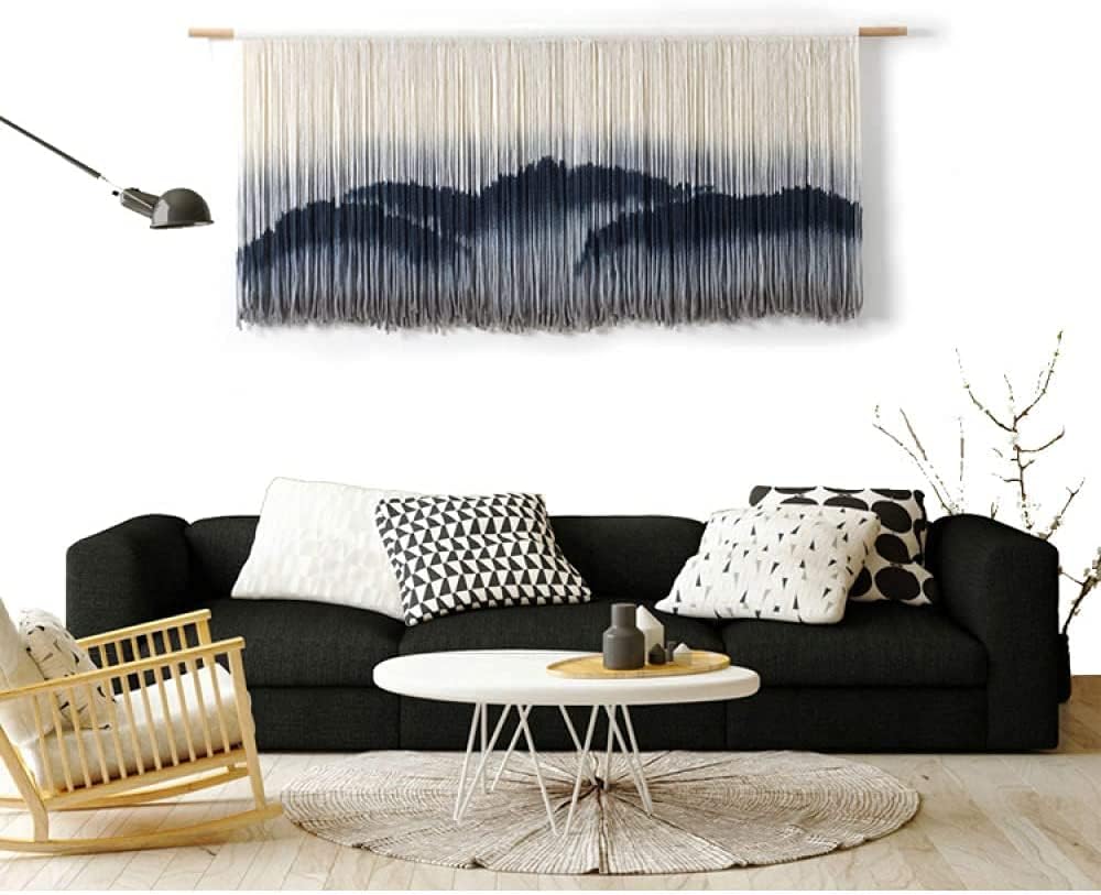 Macrame Wall Hanging Boho Hand Woven Tapestry Handmade Wall Art Hand-Dyed Chinese Landscape Painting Boho Wall Decor Textile