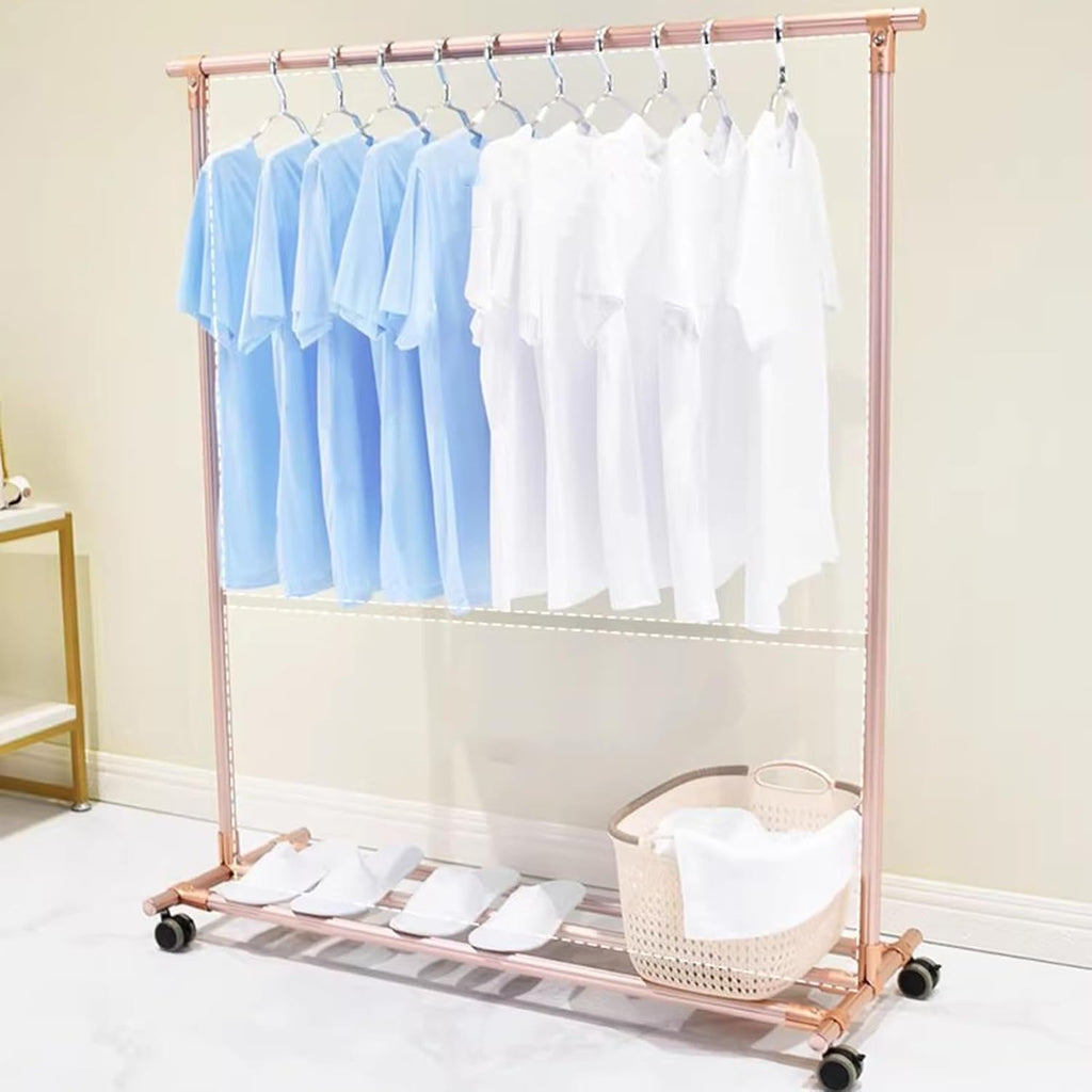 Heavy Duty Garment Rack Aluminum Alloy Clothing Rack On Wheels, Heavy Duty Clothes Rack with Shelves, Portable Closet Organizer for Hanging Clothes, Living Room Bedroom Clothes Rail (Gold)