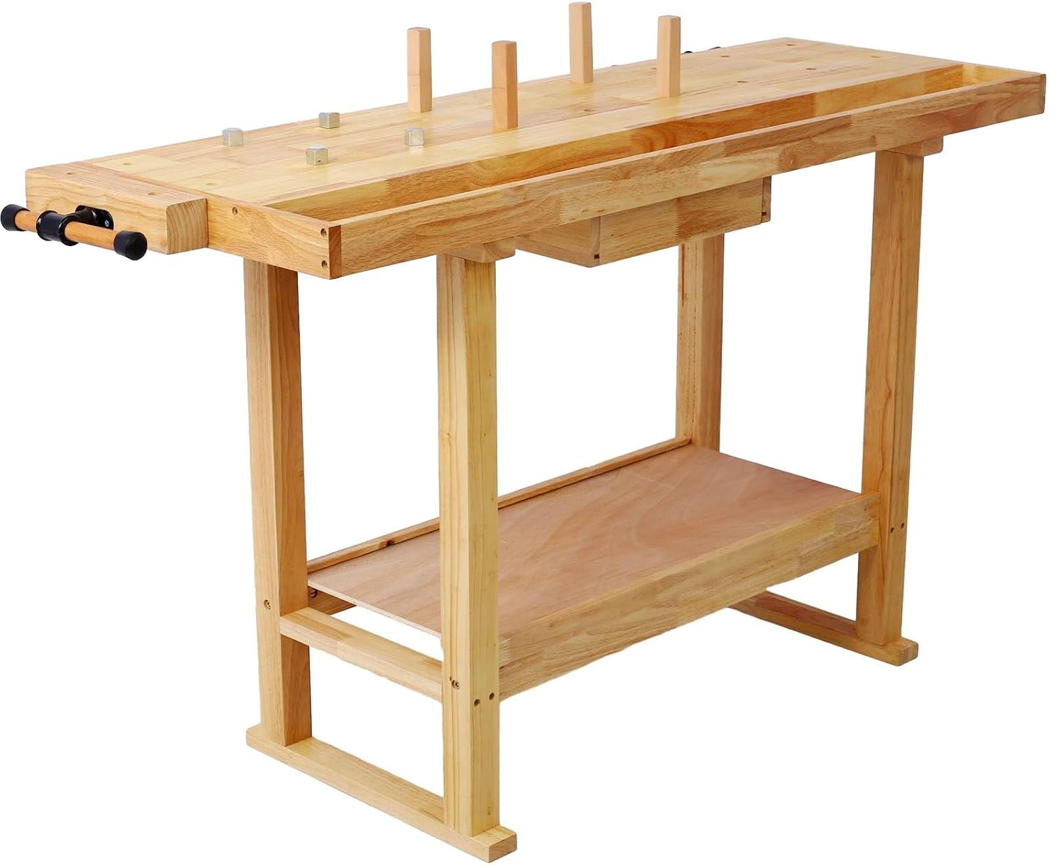 55-Inch Wood Workbench - Wooden Workbench for Garage Workshop and Home Throat for Enhanced Workshop Experience, Versatile & Spacious with Bar Clamps Set 2 pcs 12 inch x 3inch+ 2pcs 24inchx4-3/4 4PCS