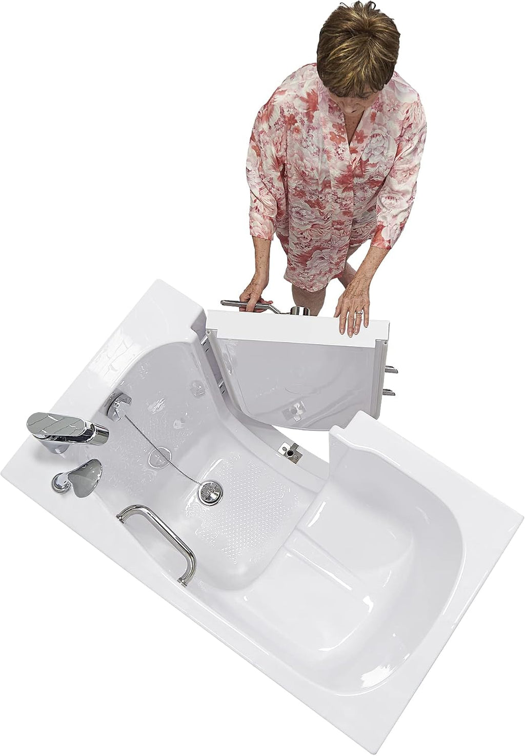 Ella Mobile 26'x45 Acrylic Soaking Walk-In-Bathtub, Right Outward Swing Door, Heated Seat, 2 Piece Fast Fill Faucet, 2' Drain