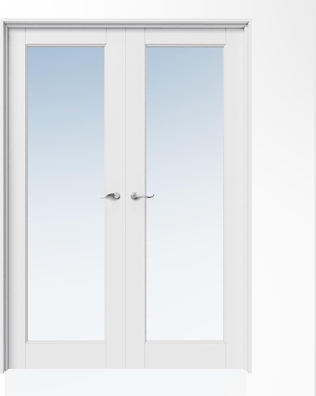 48' x 80' French Doors Interior (Double 24' x 80' Clear Glass Door with Silver Hinge Prehung Jamb Kit), Pre-Finished & Paintable, Prebuilt Home Door Panels & Assembly Required Jamb