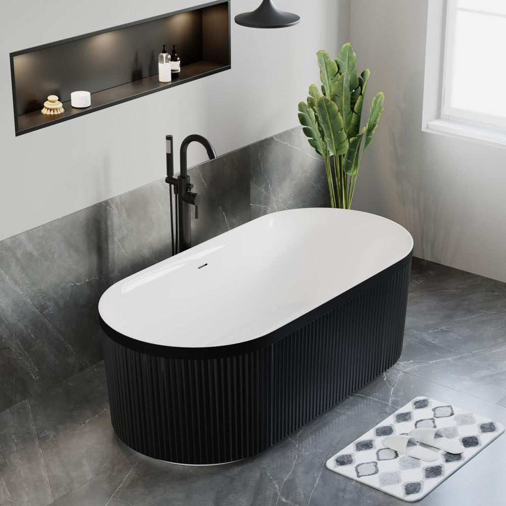 Dowell 67' x 31' Freestanding Bathtub, Acrylic Soaking Tubs, Fluted Design Oval Shape Bathtub W,Matte Black-081 6731 02