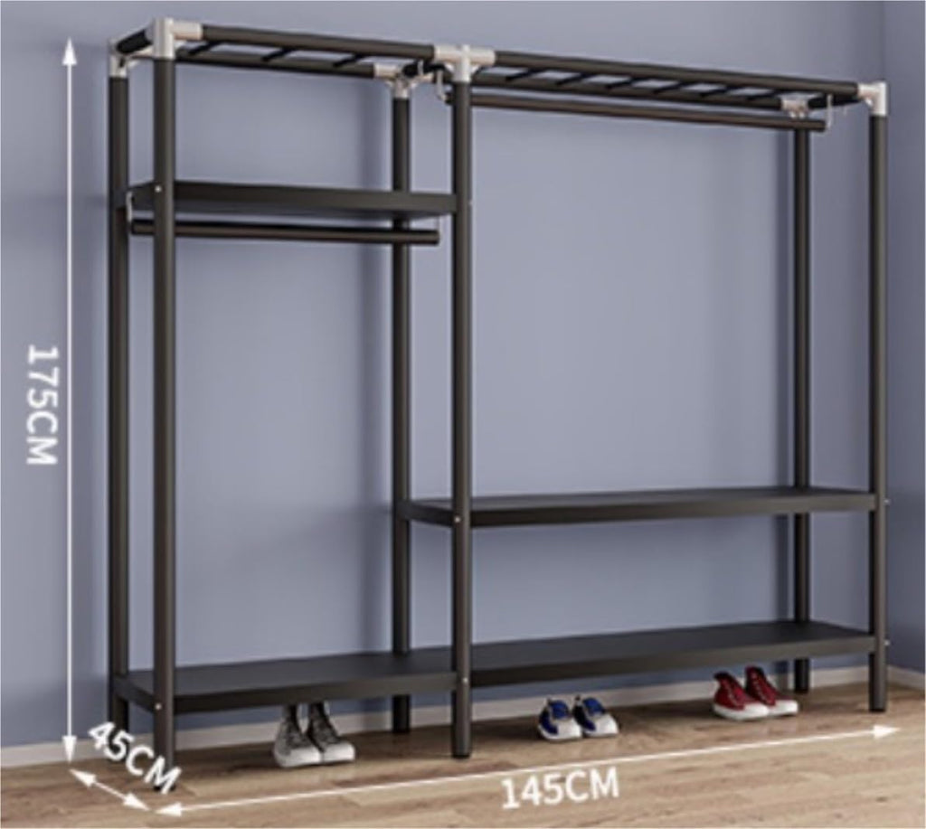 Closet Wardrobe Heavy Duty Garment Rack Portable Closet with Cover Clothing Rack Metal Wardrobe Closet Closet Storage Organizer(145 * 45 * 175cm)