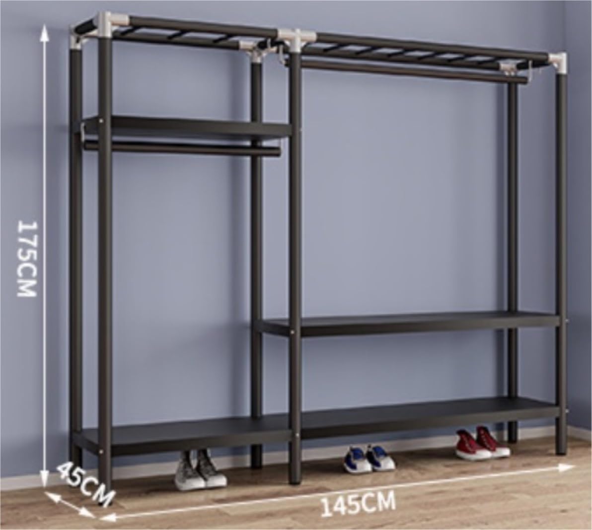 Closet Wardrobe Heavy Duty Garment Rack Portable Closet with Cover Clothing Rack Metal Wardrobe Closet Closet Storage Organizer(145 * 45 * 175cm)