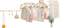 Boutique Retail Garment Rack,Modern Industrial Pipe Wall Mounted Garment Rack,Heavy Duty Multi-Purpose Hanging Bar with Shelves,Gold Closet Organizer System(L 400cm