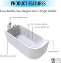 67' Freestanding Whirlpool Soaking Bathtub, Hydro Massage Tub with Bath Spa Jets, cPUC Certified Acrylic Stand Alone Tub, Left Drain & Chromatherapy, Free Standing Soaker Bathtub
