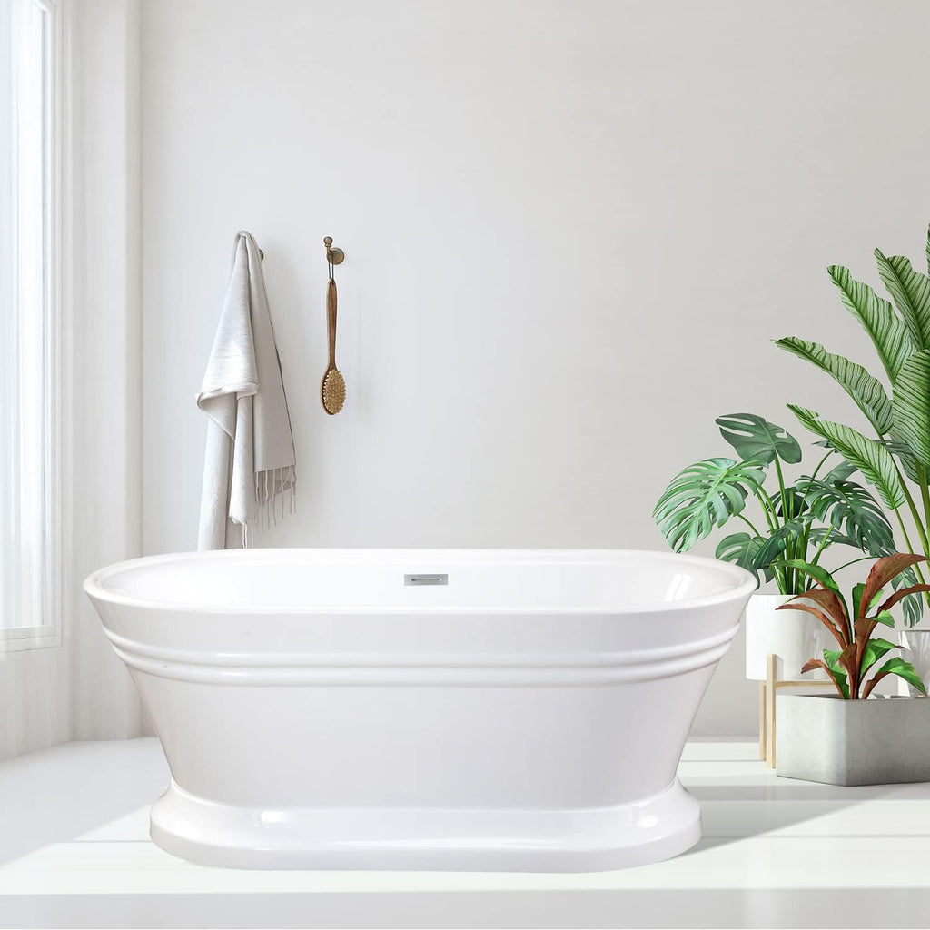 Solace 59' x 30' Freestanding Soaking Acrylic Bathtub in White