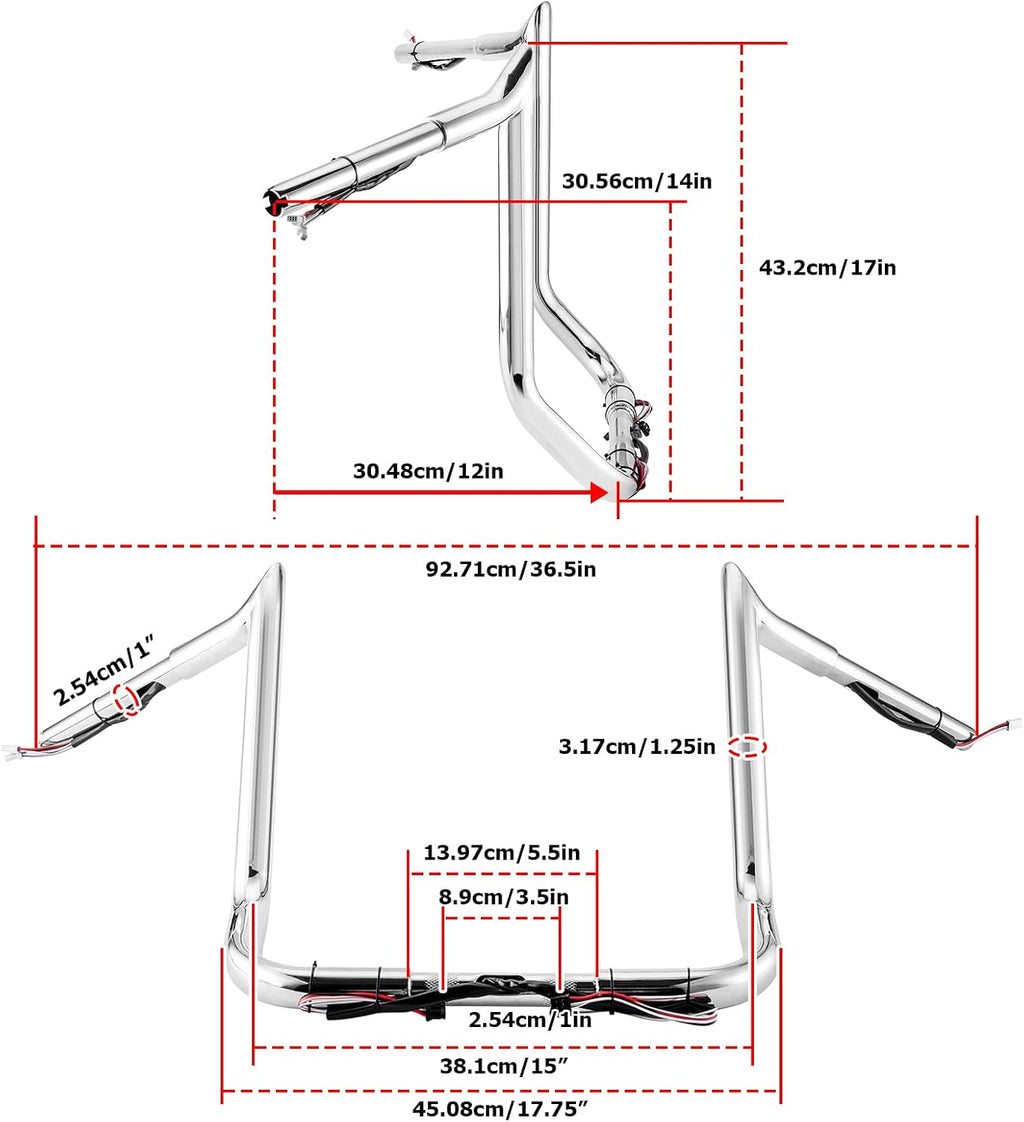 Mofun 14' Ape Hangers Pre-wired Handlebars 1 1/4' Compatible with Harley Touring Street Glide Electra Tri Glide Ultra Limited with Batwing Fairing 2014-2023, Chrome