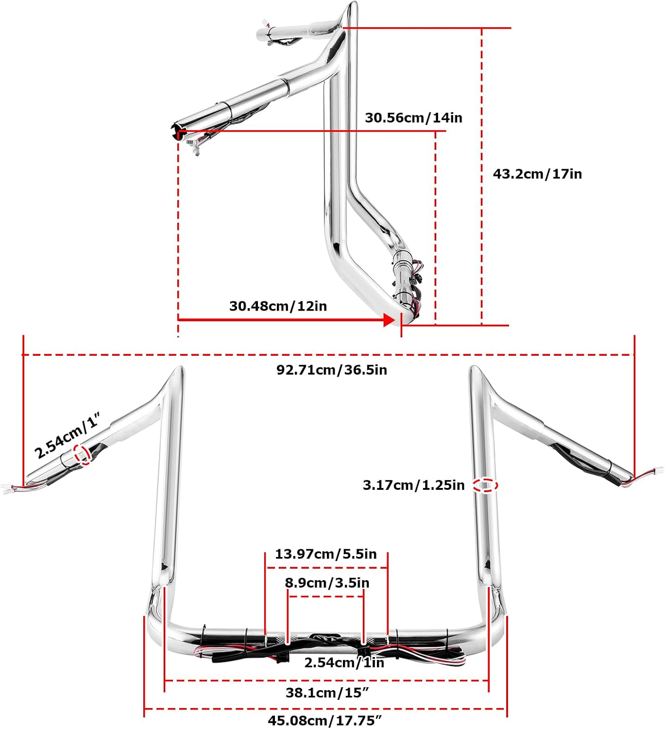 Mofun 14' Ape Hangers Pre-wired Handlebars 1 1/4' Compatible with Harley Touring Street Glide Electra Tri Glide Ultra Limited with Batwing Fairing 2014-2023, Chrome
