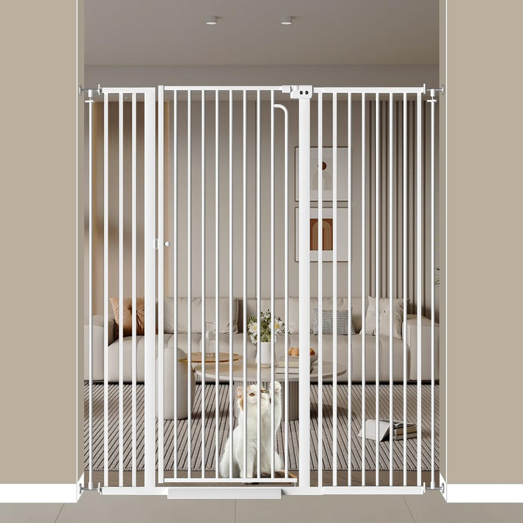 57' Extra Tall Cat Gate, 48.0'-52.7' Wide Pet Gate for Doorway, Pressure Mounted Tall Baby Gate with Door, Walk Through Dog Gate Indoor Stairs, Auto Close Cat Safety Gates, White