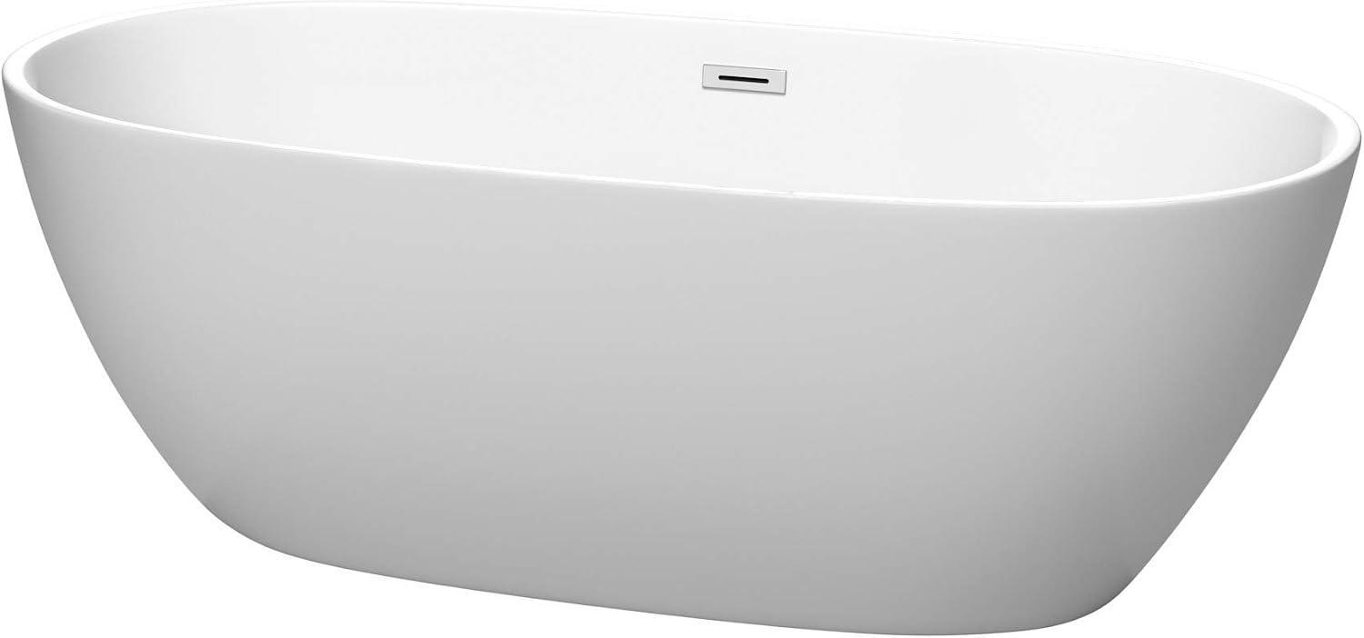 Juno 67 Inch Freestanding Bathtub in Matte White with Polished Chrome Drain and Overflow Trim