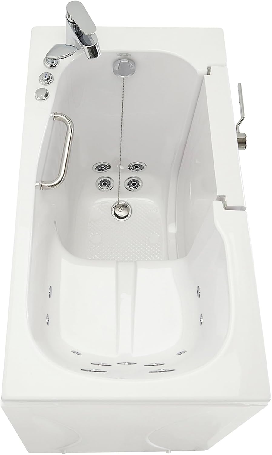 Ella Mobile 26'x45 Acrylic Hydro Massage Walk-In Bathtub with Right Outward Swing Door, Heated Seat, 2 Piece Fast Fill Faucet, 2' Drain