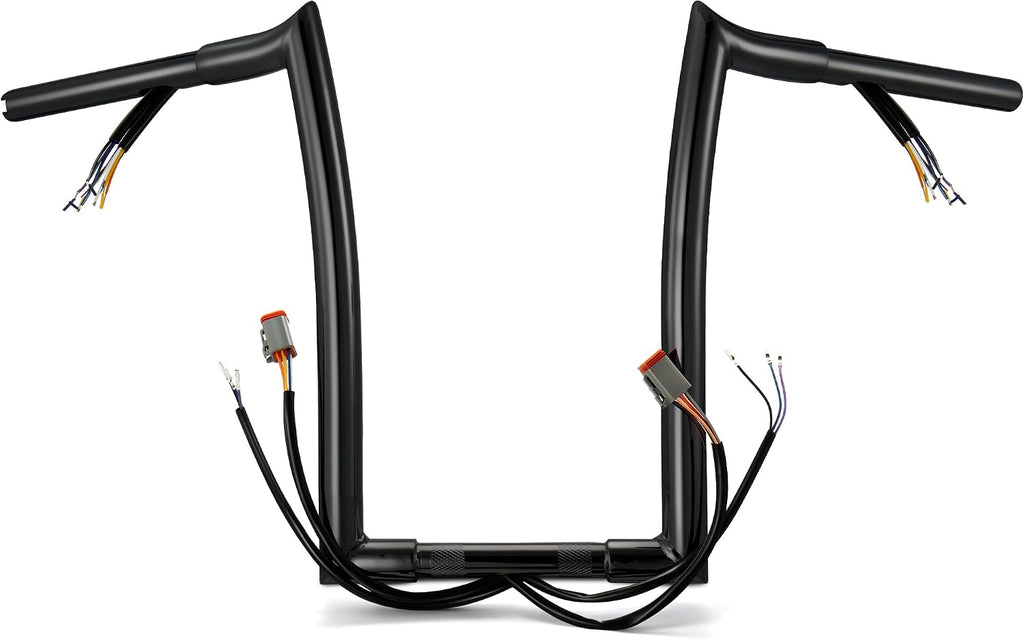 MoKitDora Sportster Dyna Softail Prewired Handlebar 14' Rise Ape Hanger Meathook Bars for Harley 1996-2006 XL Road King FLHR, Black