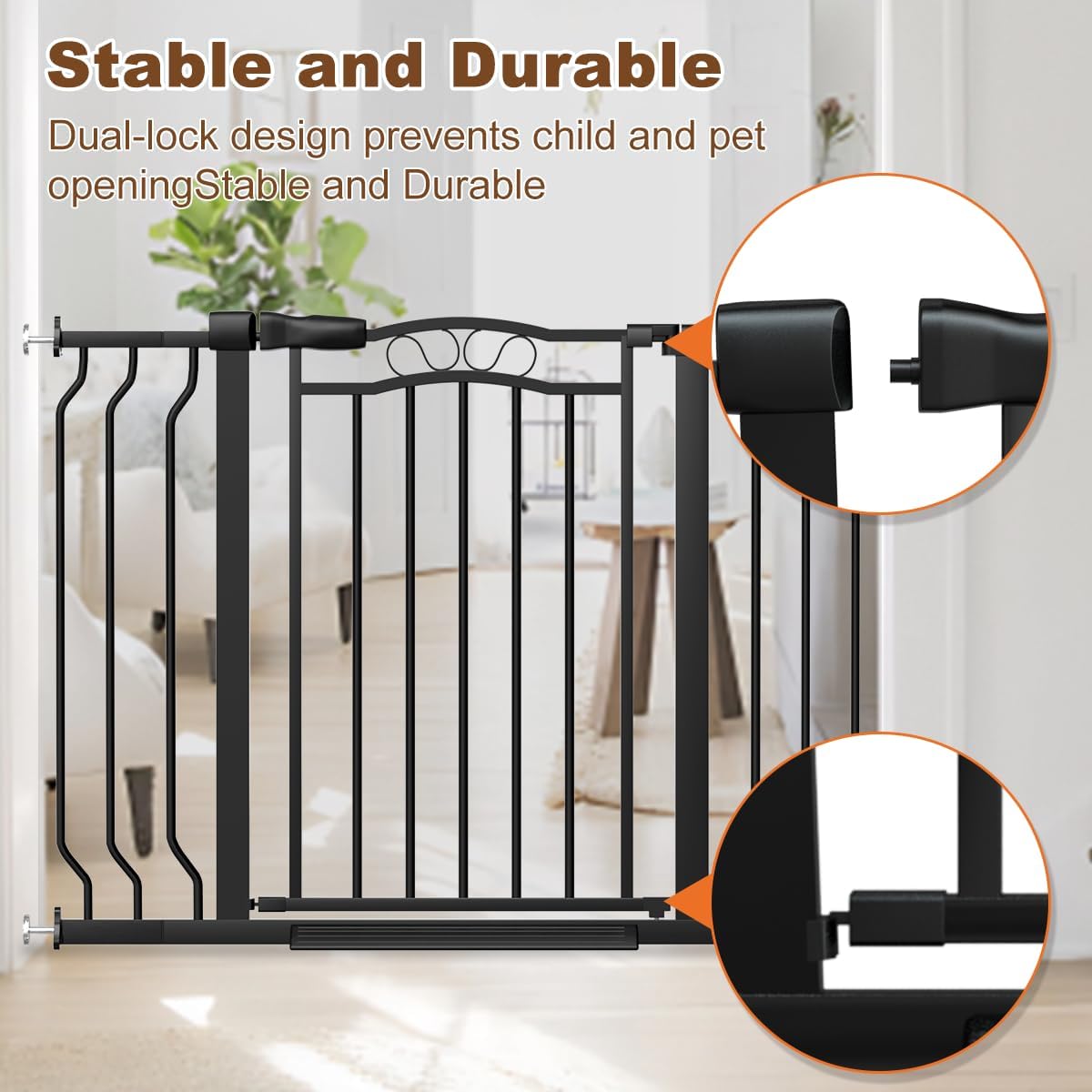 53.1-62.2' Extra Wide Baby Gate for Stairs No Drilling, 30' Tall Auto Close Press Mounted Baby Gate for Doorways, Adjustable Width Walk Through Dog Gates for Doorways, Black