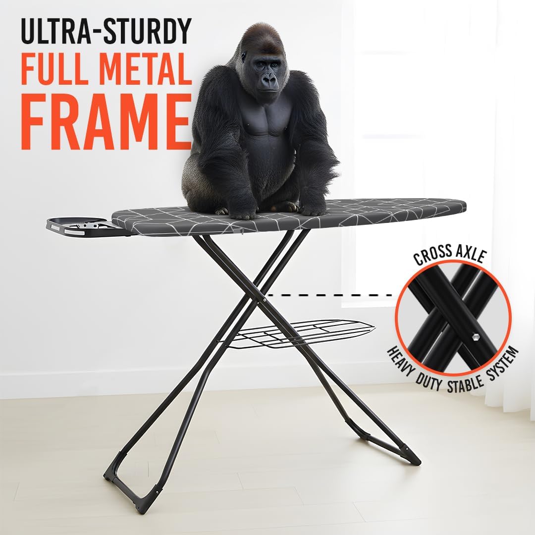 Xabitat Extra Wide Ironing Board 60' X 20' with Wheels & Wall Mount Hanger | Full Metal Iron Board | Built in Iron Caddy | Heat & Scorch Resistant Cover| Heavy Duty | Wide Leg