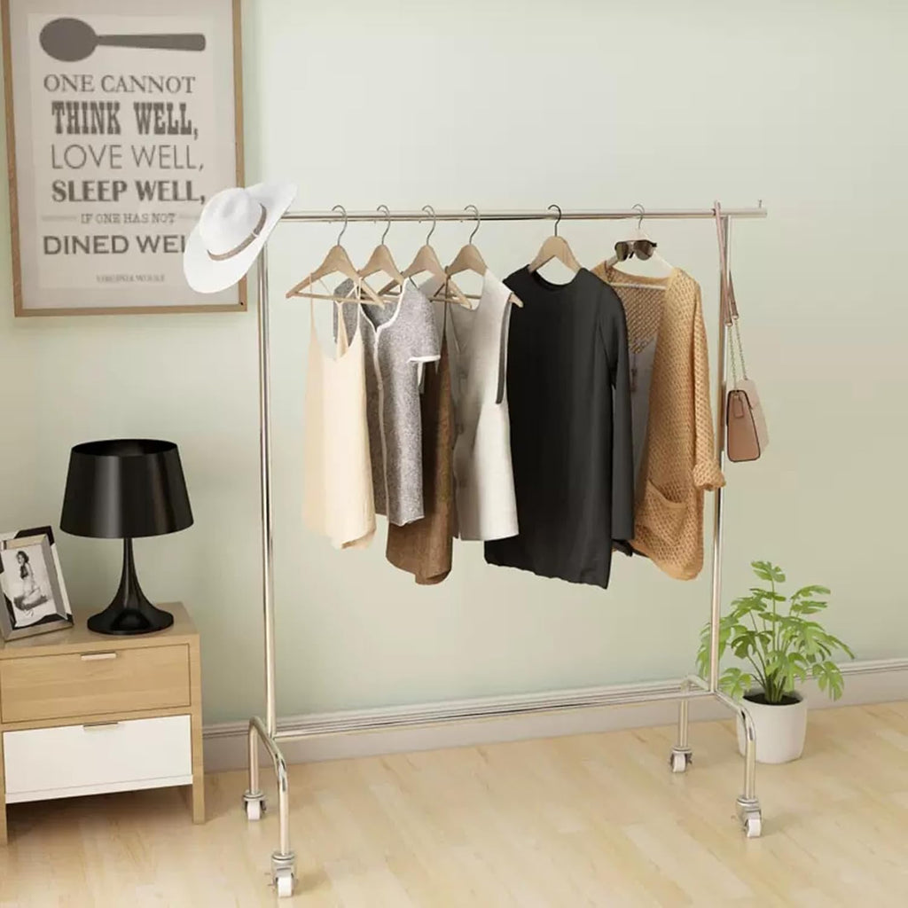 Garment Rack Rolling Clothes Rack, Freestanding Clothing Racks for Hanging Clothes,Stainless steel Garment Rack with Wheels, Portable clothes rail for bedrooms and boutiques,Chrome(Size:120X40X160CM)