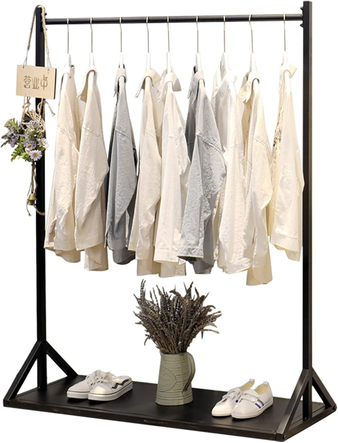 Garment Rack Clothing Rack with Shelves, Heavy Duty Metal Garment Rack for Hanging Clothes, Freestanding Coat Rack for Bedroom and Living Room, Industrial Pipe Clothes Drying Rack,(Size:100x40x150CM)