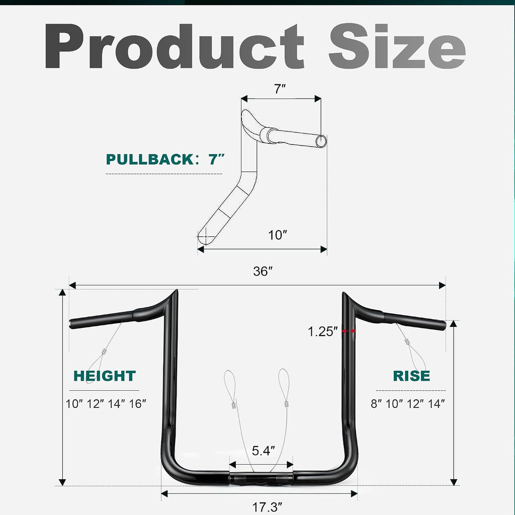 MoKitDora Street Electra Glide Ape Hanger 8' Rise 1-1/4' Fat 1' Clamp Monkey Bagger Meathook Bars for 1986-2023 Harley FLHT & FLHX Ultra Limited Tri-Glide, Black