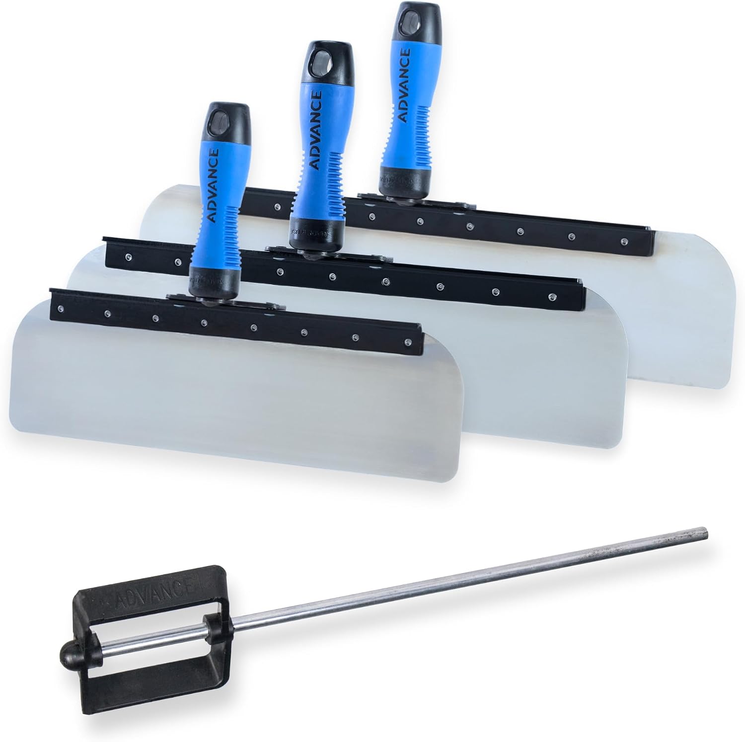 Stainless Steel Skimming Knife 4-Pack Drywall Finishing Kit | Advance Equipment MFG Co. | Durable Precision Radius Blades & FREE Mud Pan Mixer | KIT 35635 | 100+ Years Family Owned USA Made