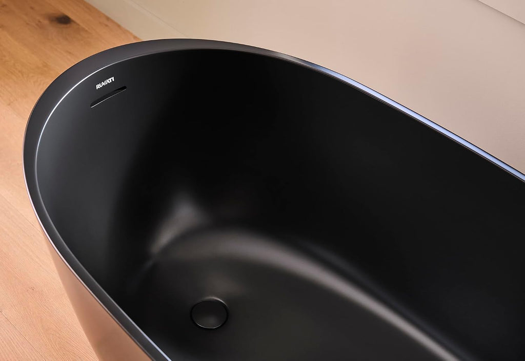 Ruvati 59-inch Matte Black epiStone Solid Surface Oval Freestanding Bath Tub Canali - RVB6744BK