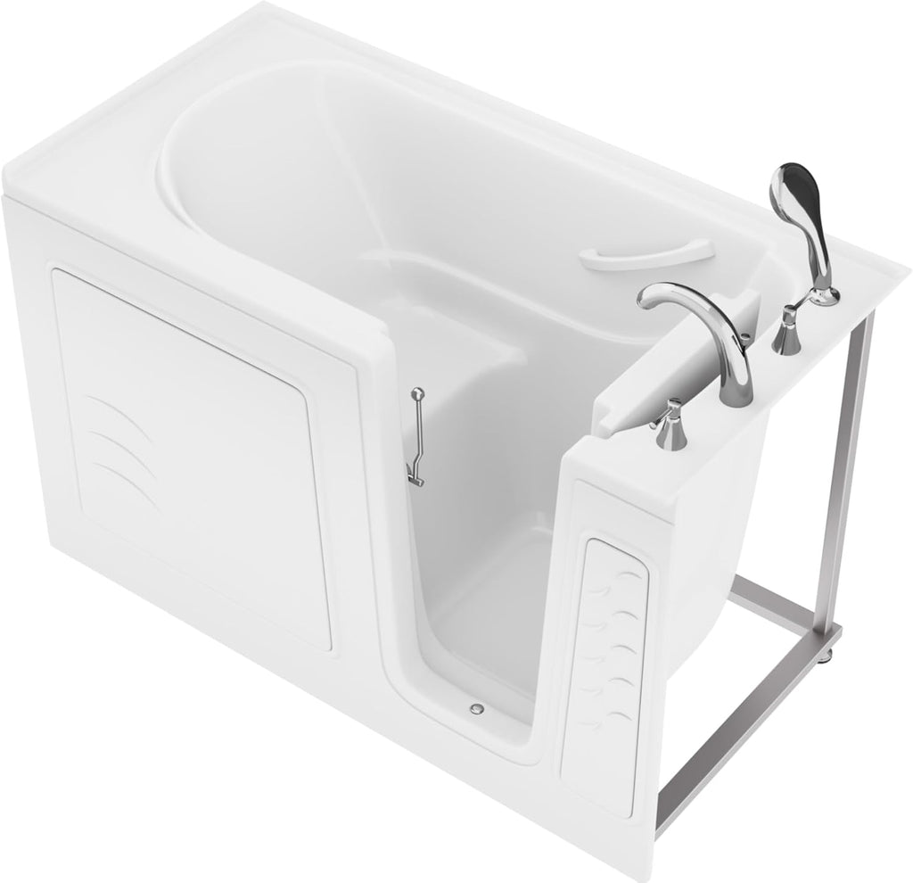 Avano B3060RS Architect Series 60' Gel Coated Soaking Bathtub for Alcove Installations with Right Drain, Roman Tub Faucet and Handshower - White