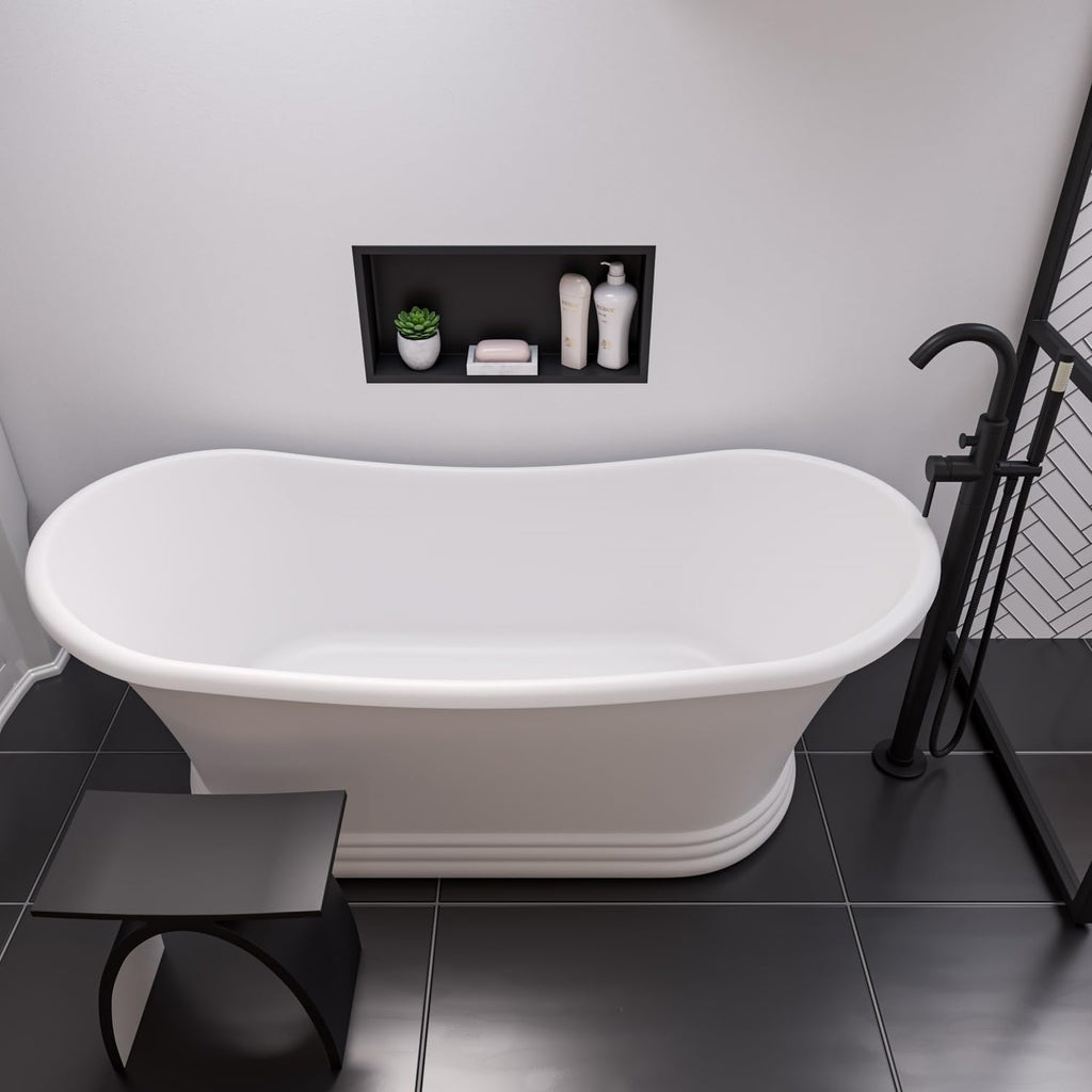 HomeStock 67' Solid Surface Resin Bathtub - White Matte Freestanding Tub
