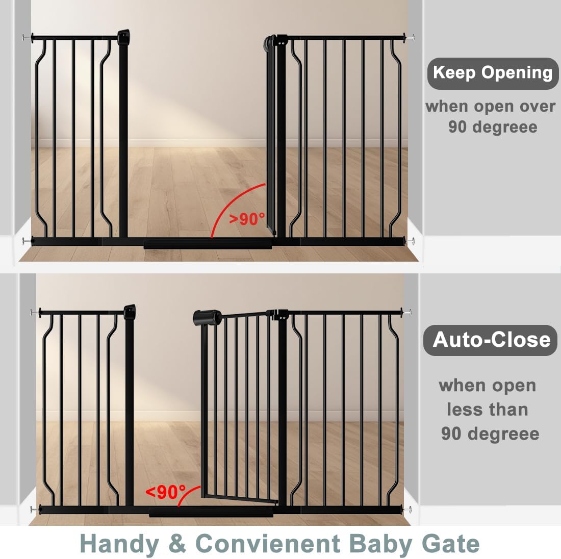 Fairy Baby Extra Wide Baby Gate Black 67-71.5 Inch Wide, Walk Through Pressure Mounted No Drill for Doorways, Long and Large Tension Gate for Pet and Kids