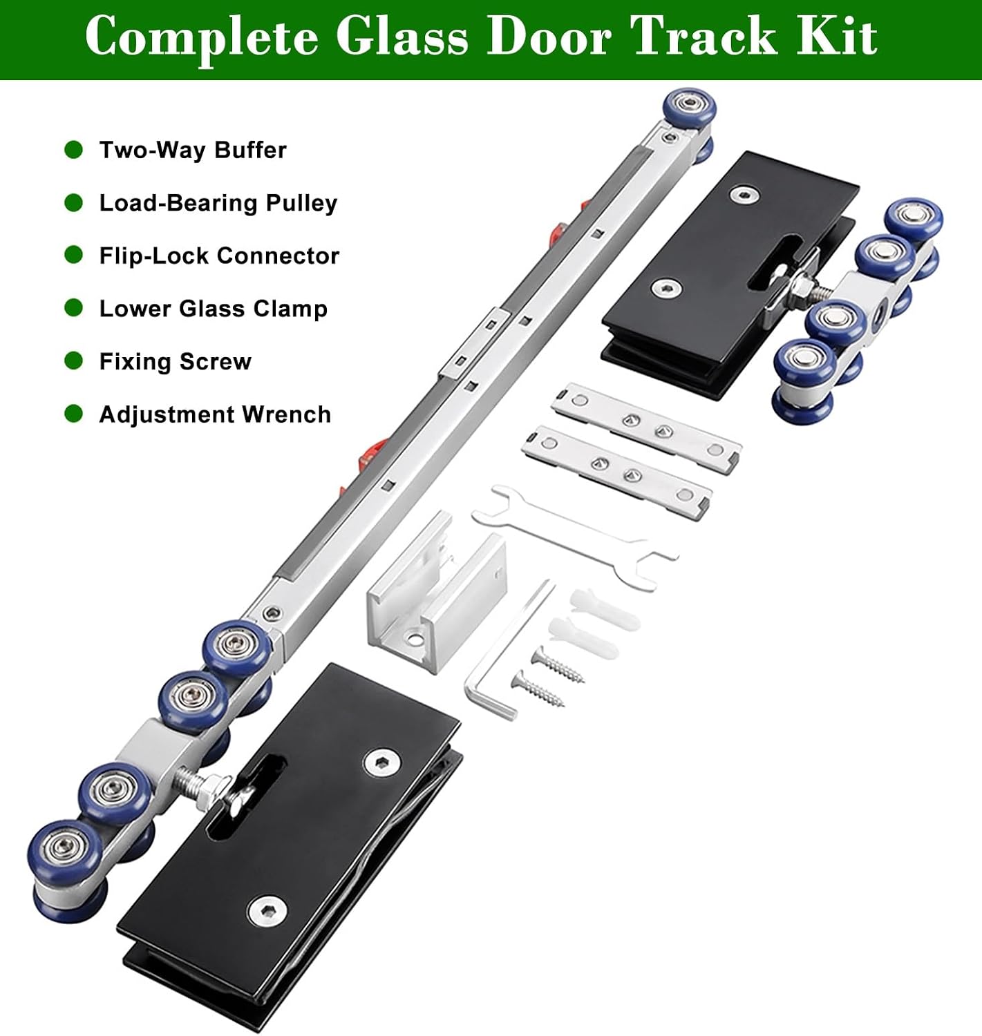 Frameless Sliding Glass Track Barn Shower Door Hardware Kit, Soft Close Sliding Glass Shower Door Top Track, Fit Glass Thickness 3/8' - 1/2'(Silver,206cm(81in))