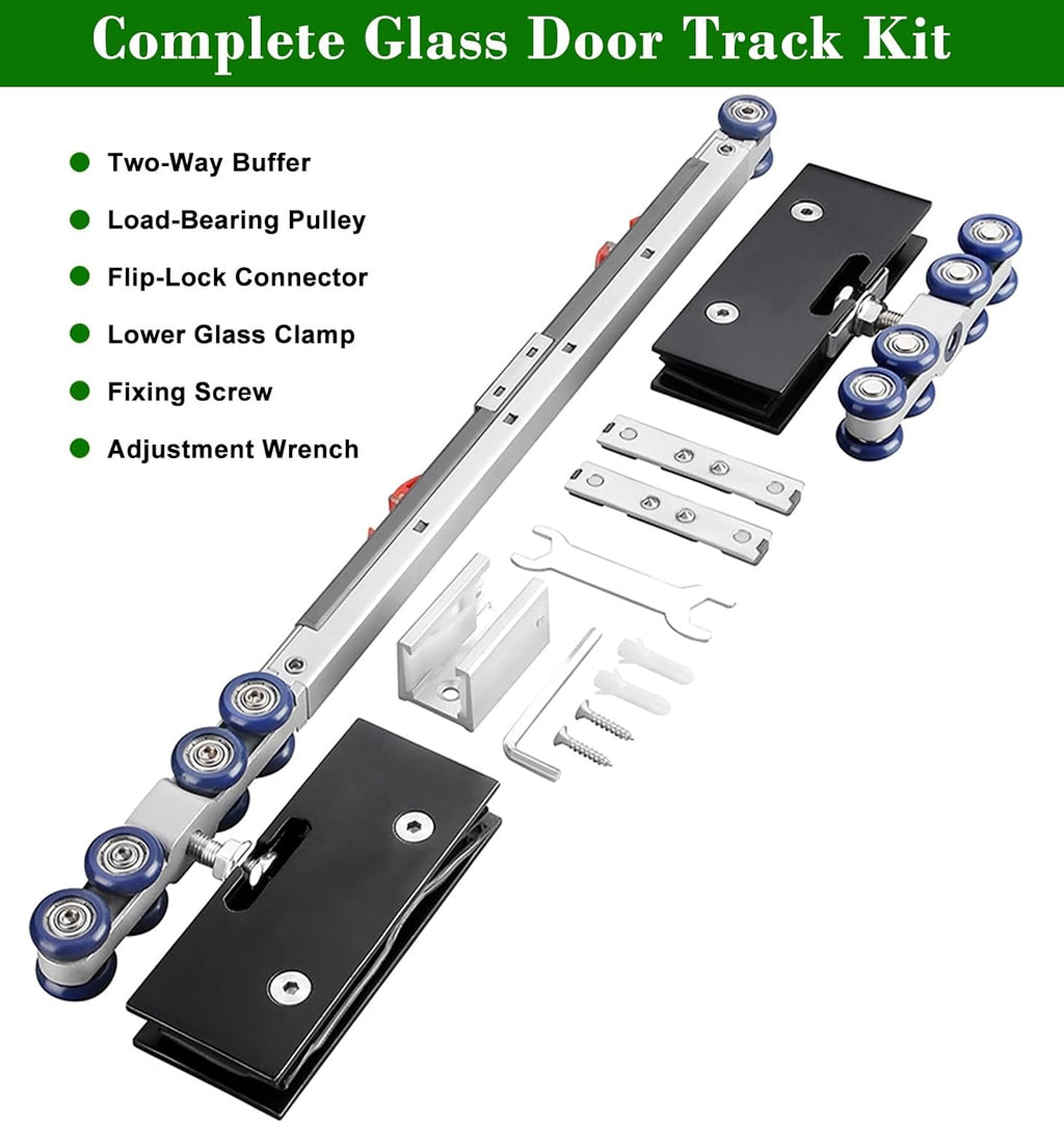 Frameless Sliding Glass Track Barn Shower Door Hardware Kit, Soft Close Sliding Glass Shower Door Top Track, Fit Glass Thickness 3/8' - 1/2'(Silver,140cm(55in))