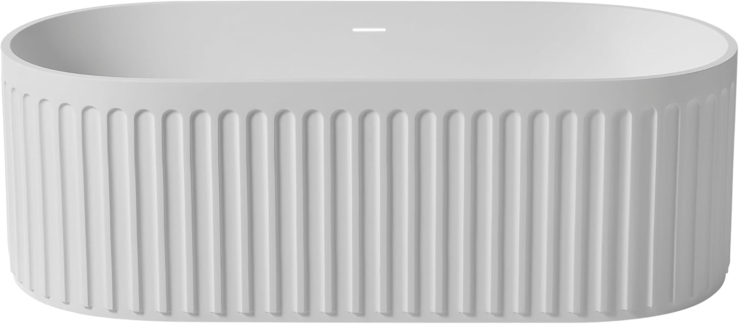 67' Freestanding Solid Bathtub, Luxury Engineered Stone Resin Freestanding Soaking Bathtub with Overflow and Pop up Drain, Matte White 23S13 67