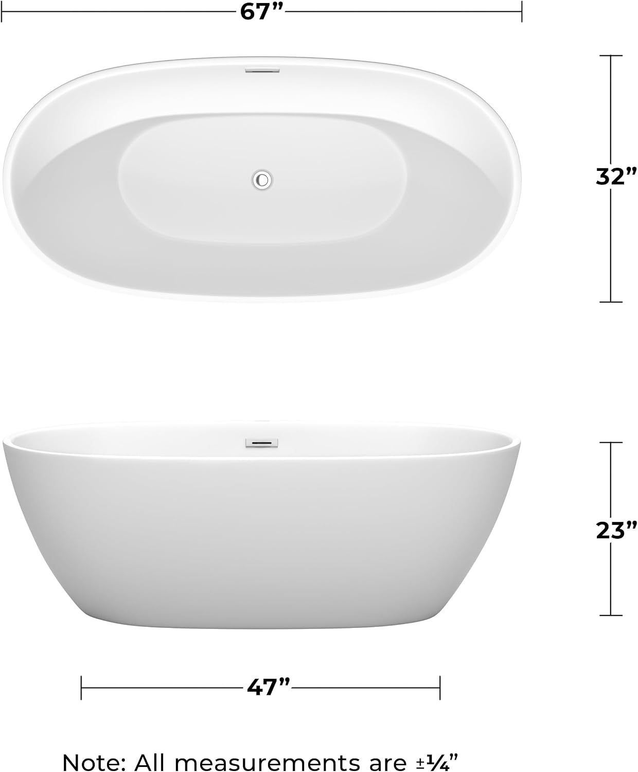 Juno 67 Inch Freestanding Bathtub in Matte White with Polished Chrome Drain and Overflow Trim