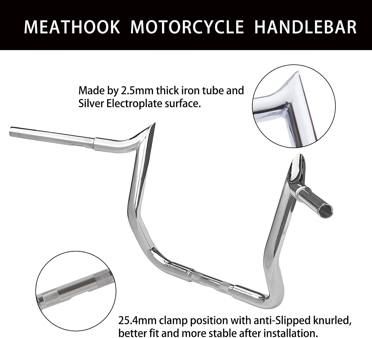 12' Rise Bar 1 1/4' Meathook Ape Hangers 32mm Handlebars fit for Harley Road king Electra Street Glide Ultra limited 1996-2024 Chrome