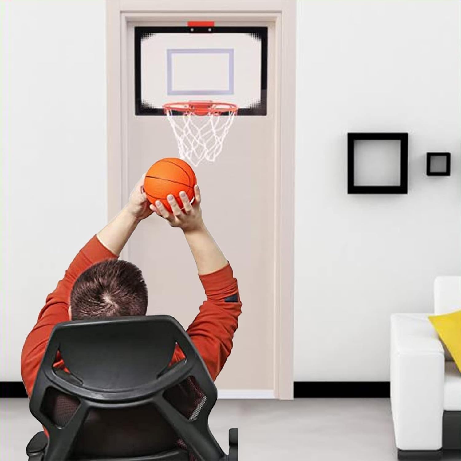 Mini Basketball Hoop Kit, Wall-Mounted Basketball Hoop with Hooks and Basketballs, Adult and Child Backboard Toys, with 2 Basketballs (Size : 59x40.5cm)