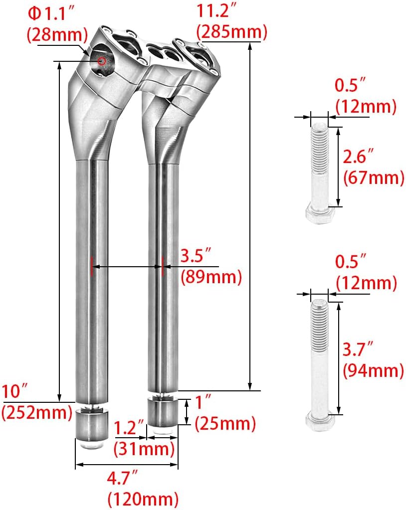 Motorcycle Pullback 10''Tall Handlebar Risers Extension Kit 1-1/8' 28mm Bar Clamp Dia Compatible with Harley Dyna Street bob Softail Sportster 883 1200