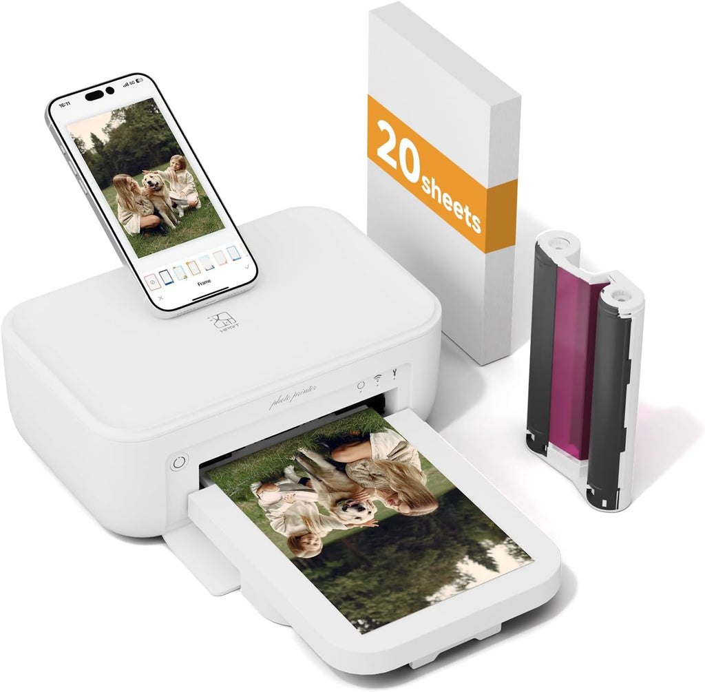 HPRT Photo Printer 4×6'+20 Sheets Photo Paper & 1 Ribbon,White, Wi-Fi Full-Color Instant Phone Photo Printer for iPhone, Android, Smartphone,Dye-Sublimation Impresora De Fotos for Home Use