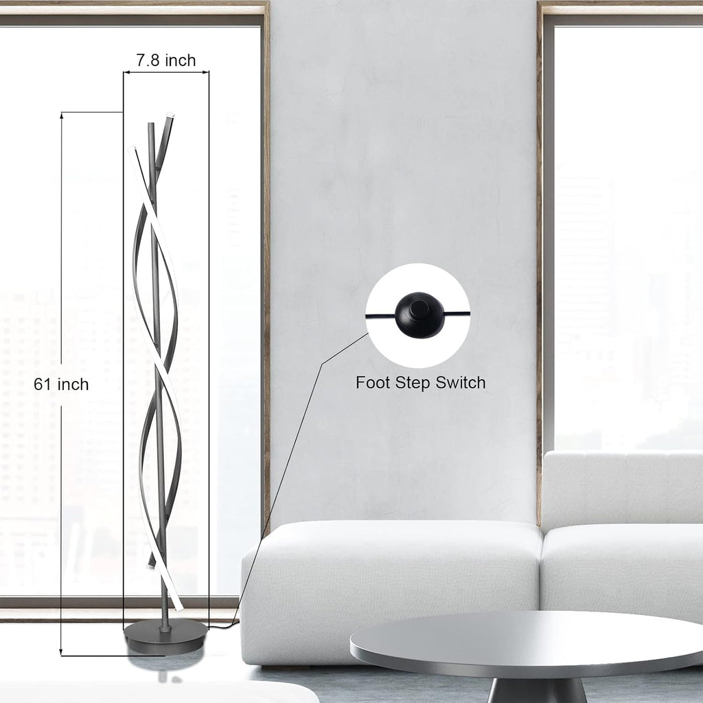 61inch Height; 60W DNA Spiral LED Floor Lights;Art Interior Decoration Home Nordic Floor Lamp Standing Lamp for Living Room Lighting ; 3Color Remote Control Dimming(Black)