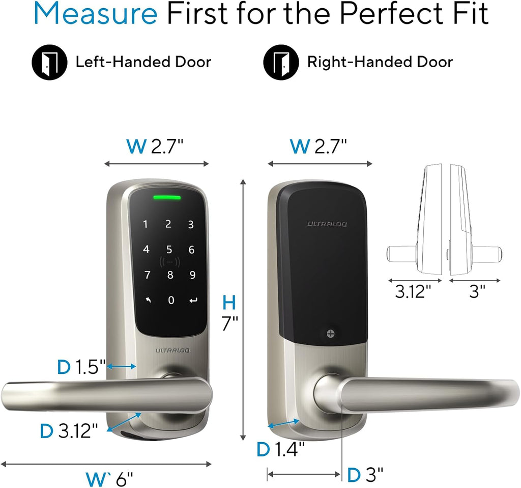 ULTRALOQ Latch 5 World's First Built-in WiFi Smart Lock with NFC, 5-in-1 Keyless Entry with App Control, Smart Door Handle Lock with Touch Digital Keypad, Satin Nickel