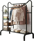 YSUEFIJO Heavy Duty Clothes Rack for Hanging Clothes, Double Rod Clothing Garment Rack, Portable Clothing Rack Metal, Free Standing Wardrobe Rack, Multi-Functional Bedroom Clothes Rack