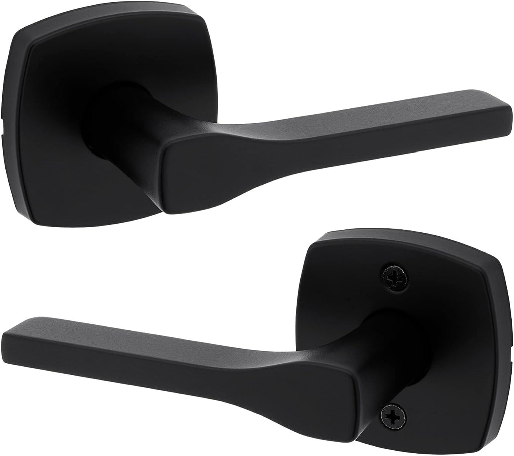 Kwikset Tripoli Lever Interior Passage Door Handle, Lever for Closet and Hallway Doors, Reversible Non-Locking Handle Lever, Matte Black, with Microban Protection (Pack of 6)