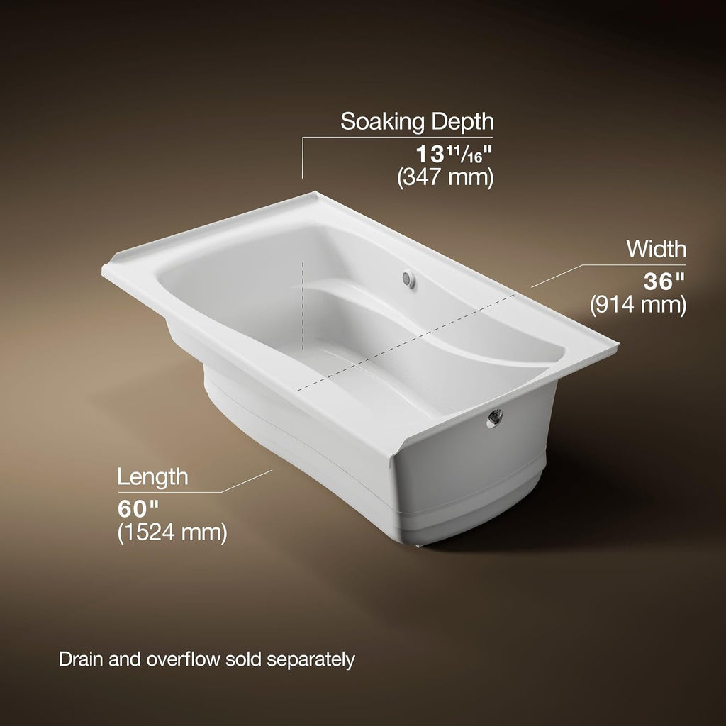 KOHLER K-1239-GHRW 60' X 36' Integral Flange Heated Bubblemassage™ Air Bath With Bask® Heated Surface And Right-Hand Drain