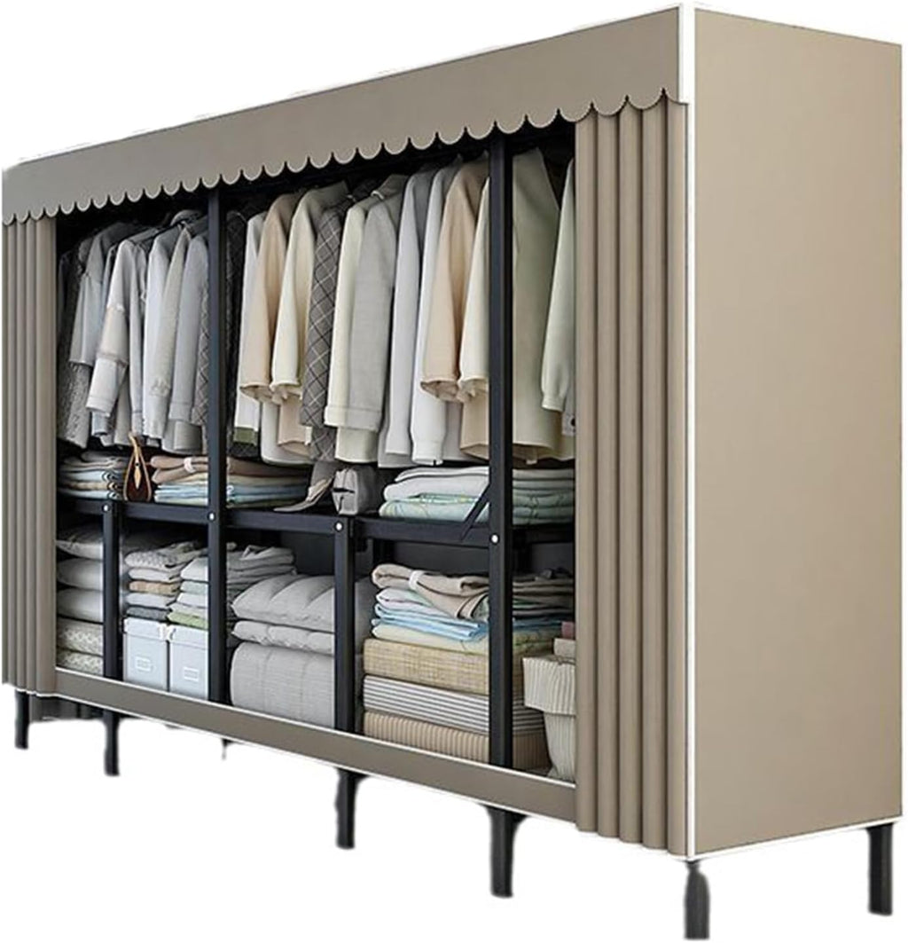 Wardrobe Portable Canvas Wardrobe, Foldable Drying Rack with Cover, Heavy Duty Closet Rack, Large Wardrobe Clothes Organizer, for Bedrooms and Living Rooms(160x48x172cm)