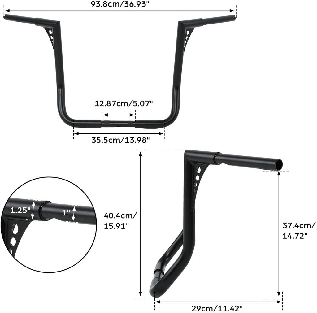 TCT-MOTORPARTS 16' Rise Ape Hangers Bars 1-1/4' Handlebars Fit for Harley Touring Electra Street Glide, Ultra Limited and Tri Glide models, Dressers, Baggers